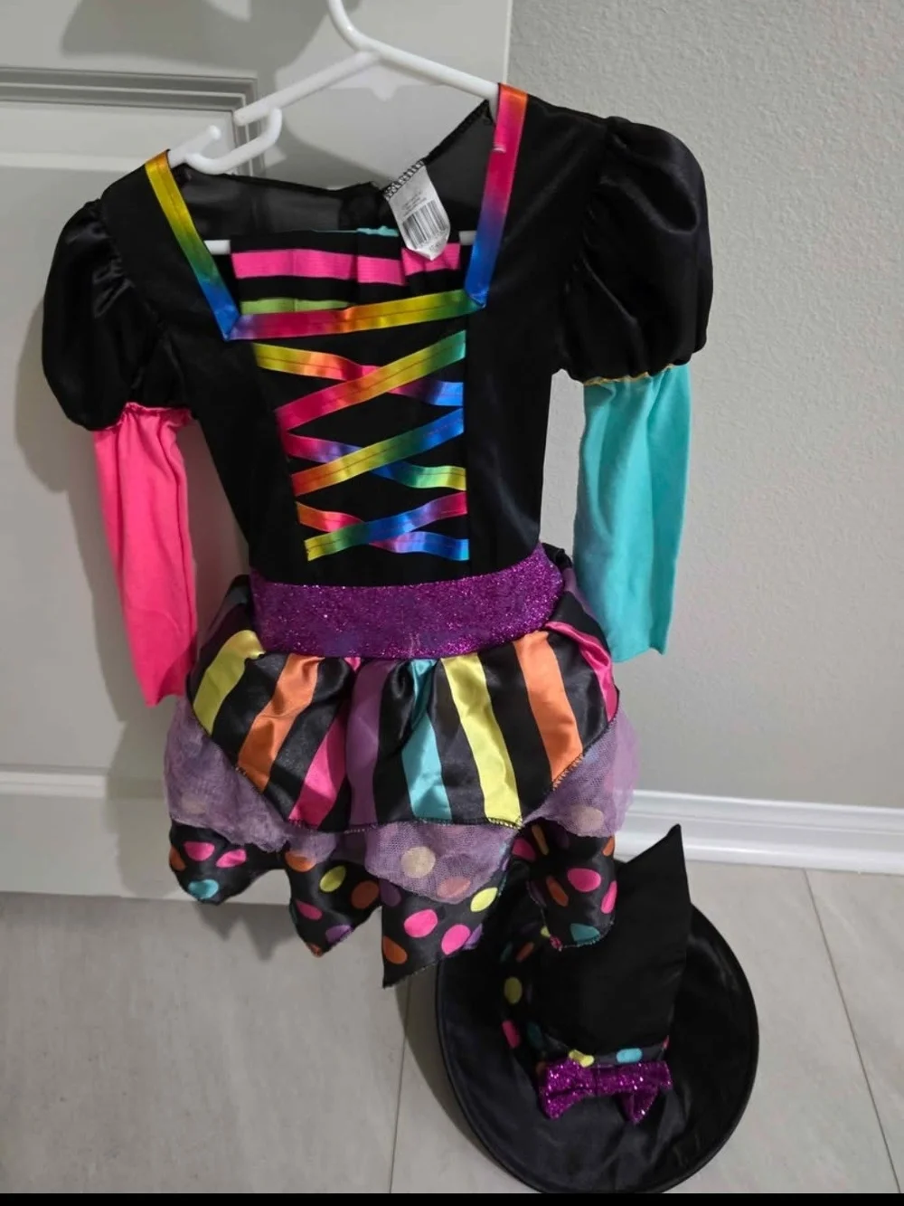 Kids Rainbow Stripe Witch Costume with Hat - Multicolor